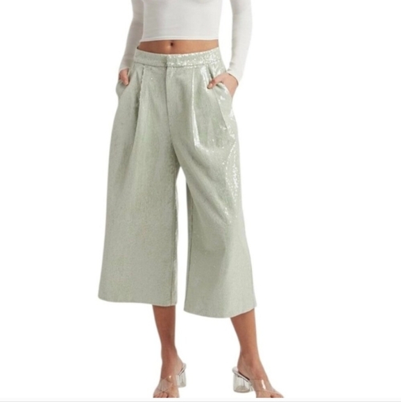 Choosy Pants - CHOOSY Brand Mint Sequin Wide Leg Crop Pants NWT